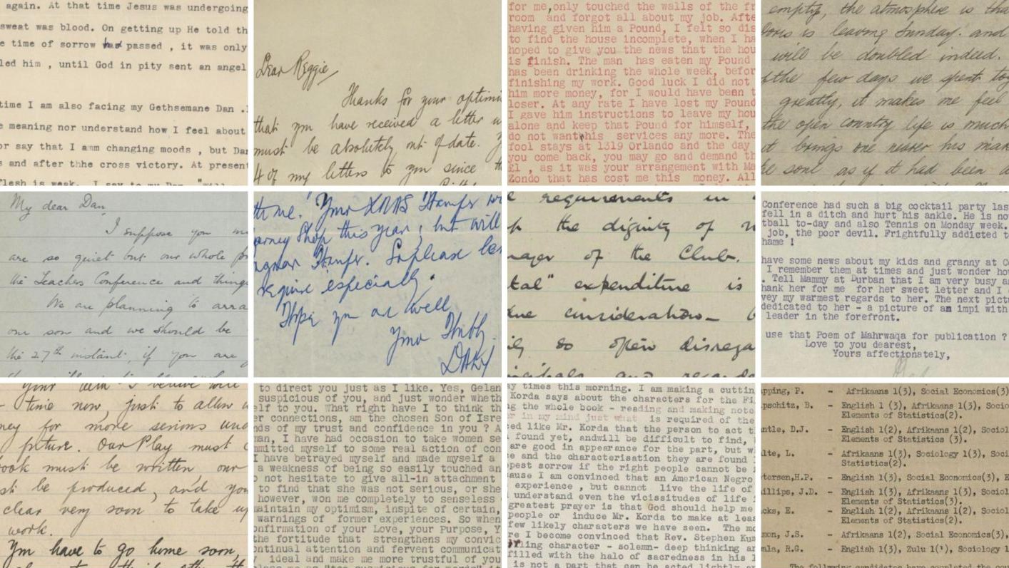 Twelve letters from the Regina Gelana Twala archive, handwritten and typed